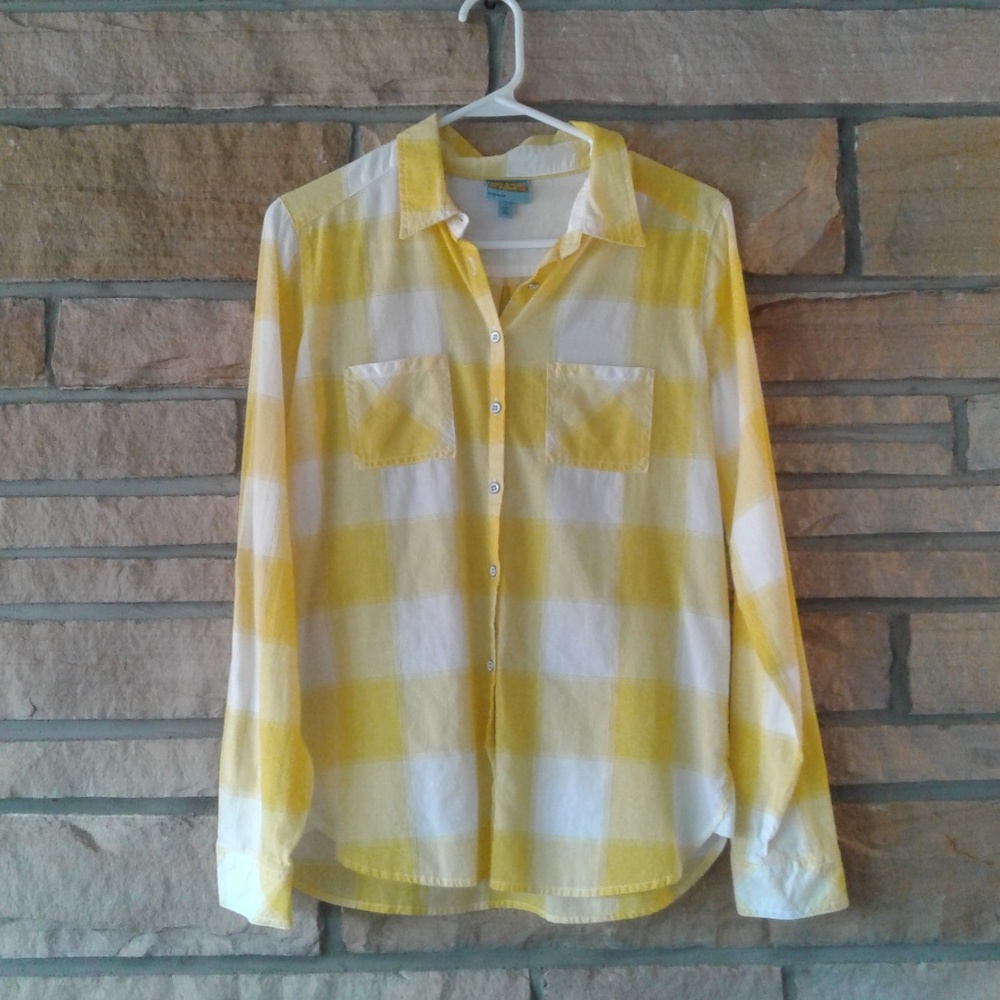 C&C Yellow White Plaid Lightweight Button Down